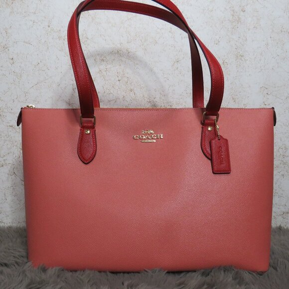 Coach Colorblock Gallery Tote (Burnt Coral/Bold Red)